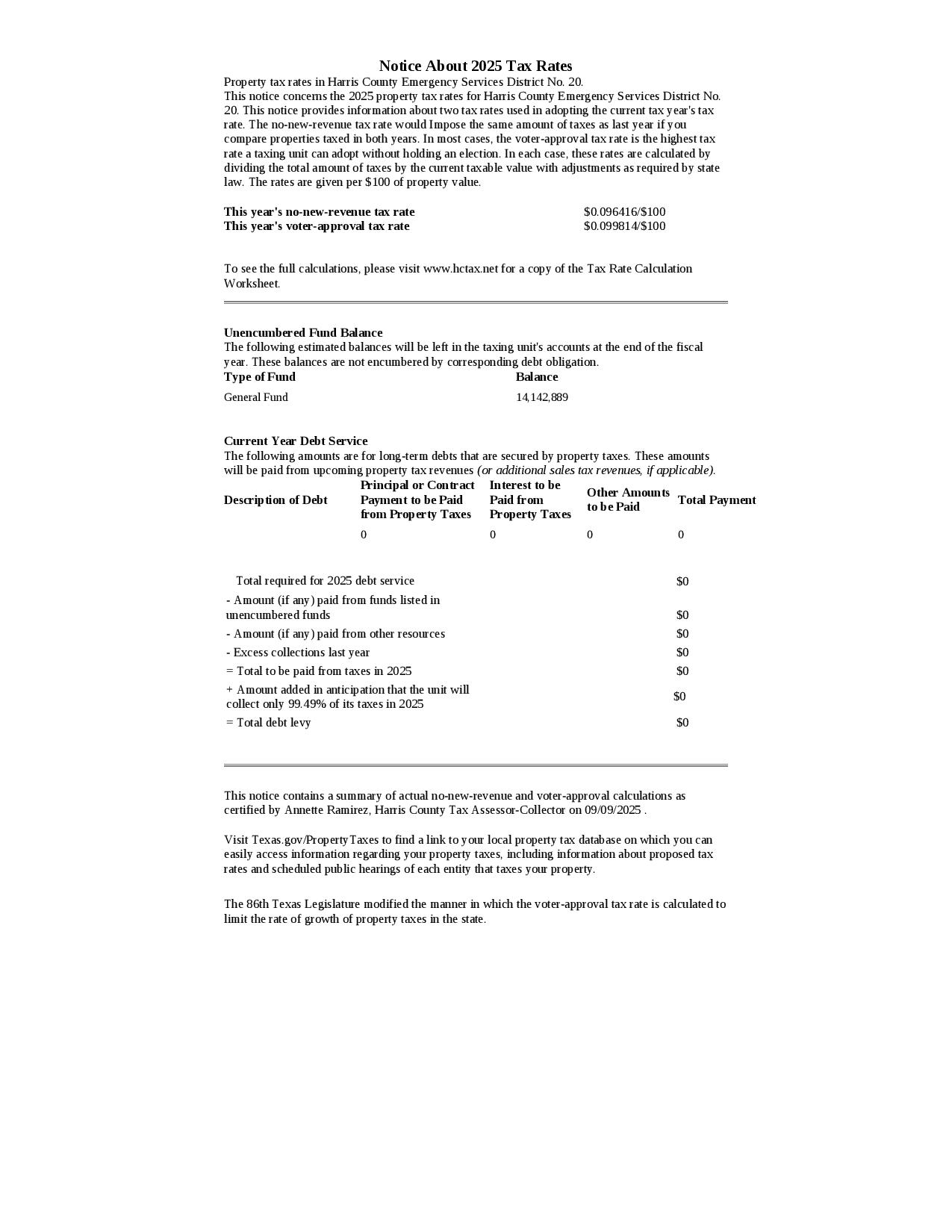 Notices – Harris County ESD No. 20